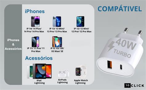 Carregamento Turbo Iphone 11 - Carregador Turbo 40W Compatível iPhone 7 8 X XR XS 11 12 13 14 Pro Max ...