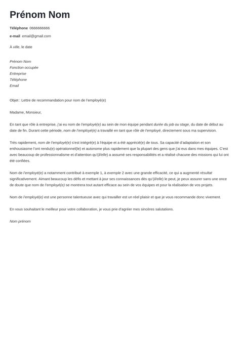 Mod Le Lettre De Recommandation Pour Employ Tudiant Hot Sex Picture