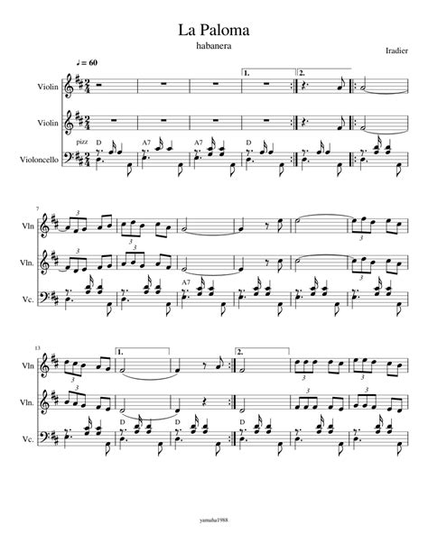 La Paloma Sheet music for Violin, Cello (Mixed Trio) | Musescore.com