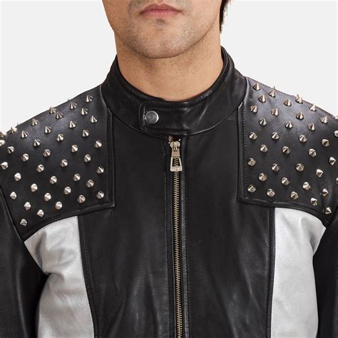 Mens Shapron Studded Leather Biker Jacket