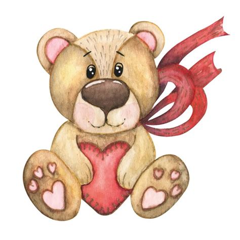 Illustration L Aquarelle D Un Ours En Peluche Mignon Et D Un Coeur