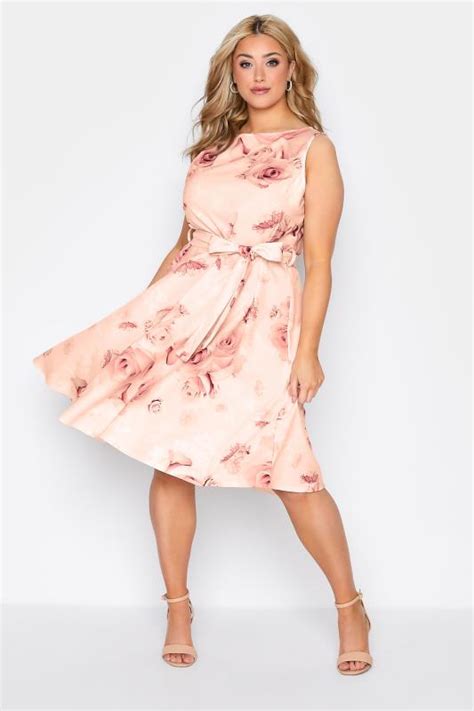 Yours London Plus Size Pink Rose Print Skater Dress Yours Clothing