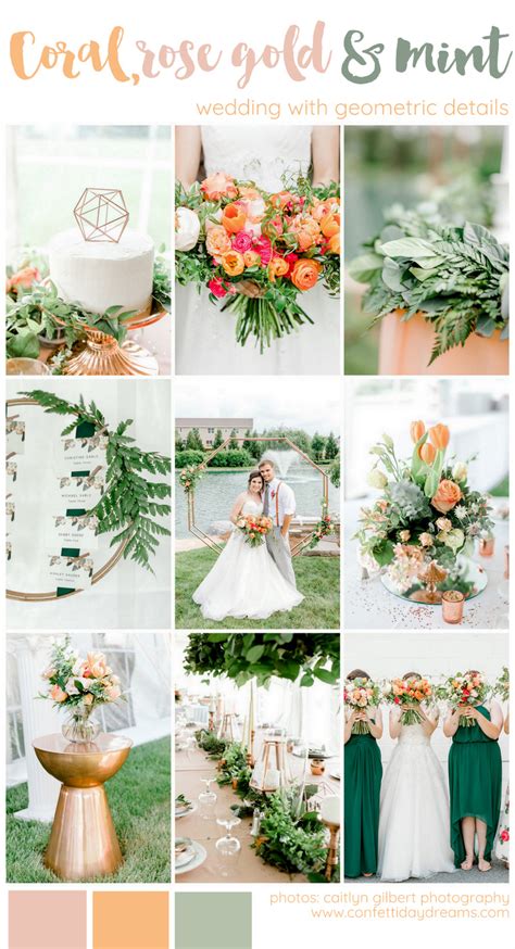 Vibrant Coral, Mint + Rose Gold Wedding with Awesome Geometric Deets