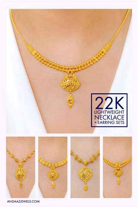 New 22k Gold Lightweight Necklace Earring Sets Simple Necklace