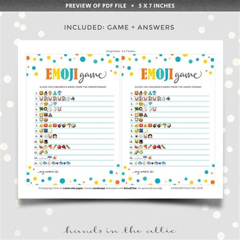 Emoji Pictionary Game With Answers PRINTABLE Baby Shower Etsy