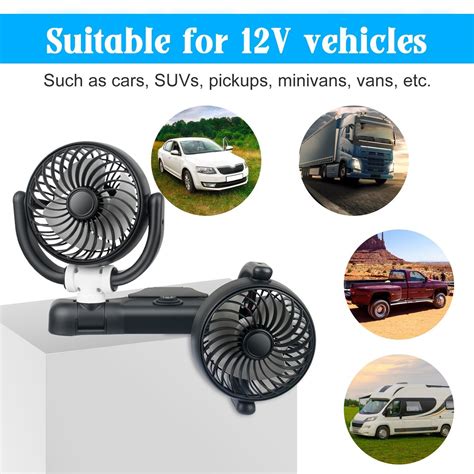 V Dual Head Car Fan Portable Vehicle Truck Rotatable Auto