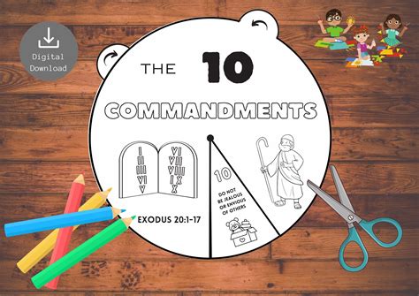 The Ten Commandments Bible Coloring Wheel Craft English Printable Bible Activity Sunday School