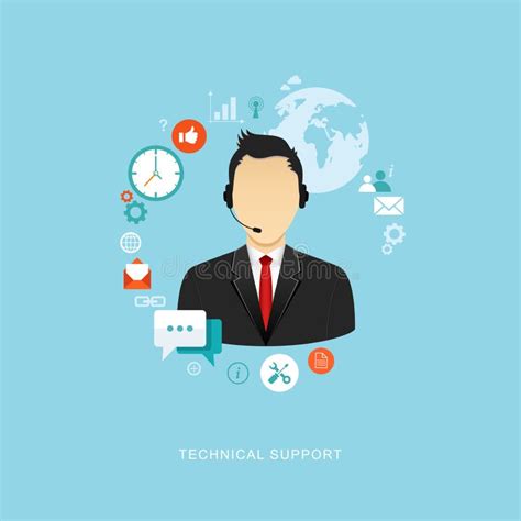 Flat Design Illustration With Icons Technical Support Assistant Stock Vector Illustration Of