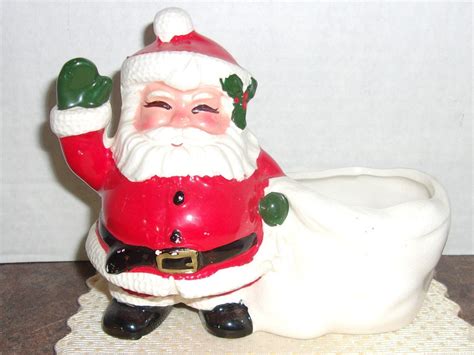 Vintage Santa Claus Painted Ceramic Candle Holder Candy Dish Etsy