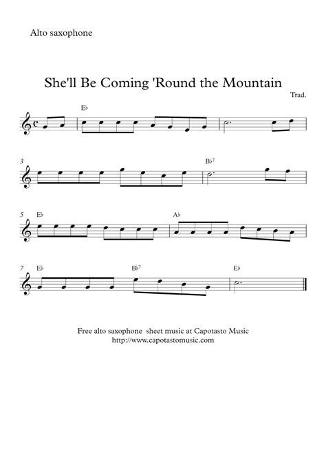 Easy Sheet Music For Beginners: Free easy alto saxophone sheet music, She'll Be Coming 'Round ...