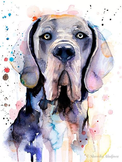 Impression de peinture à l aquarelle de Dogue Allemand bleu par