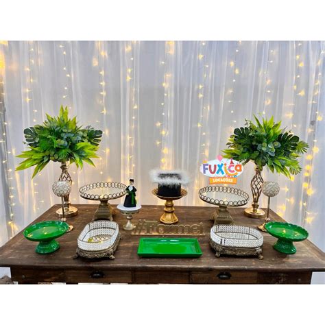 Aluguel Kit Formatura verde e dourado Somente peças Fuxica Locações