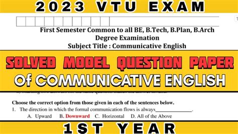 Solved Model Question Paper Of Communicative English Vtu 2023 Exam