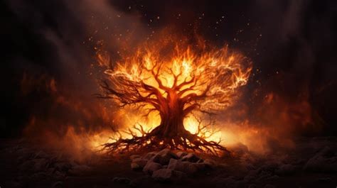 Premium AI Image | Burning Bush of Exodus Biblical Imagery of Fire and Light Flames and Dark ...