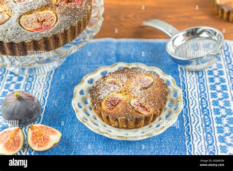 Home Baked Fig And Almond Tart Stock Photo Alamy