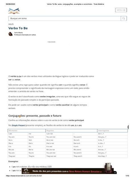 Verbo To Be - Usos, Conjugações, Exemplos e Exercícios - Toda Matéria ...