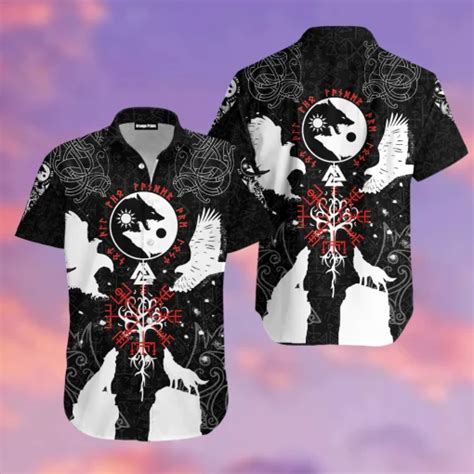 Viking Hawaiian Shirt Tree Of Life Ying Yang Wolf Viking Sons Of Odin