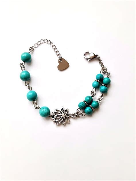 Bracelet pierre minérale en howlite turquoise chaine en acier