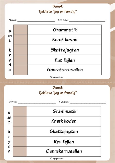 Tjekliste Dansk Jeg Er F Rdig Serien Leg Og Lektie