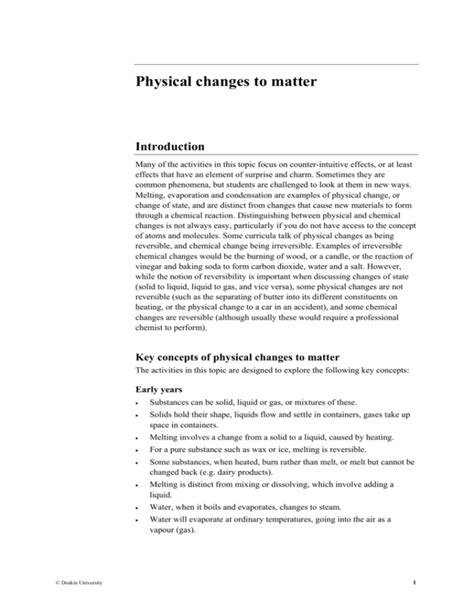 Physical changes to matter