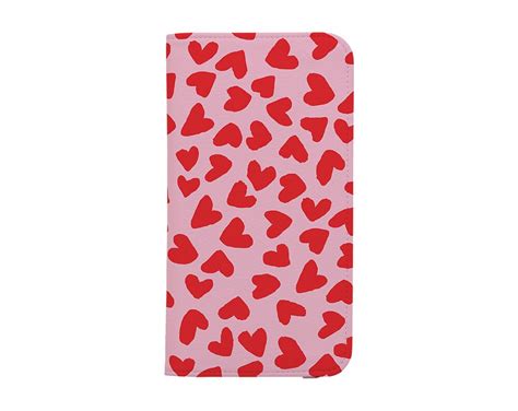 Red Hearts Phone Wallet Case Cover Cute Love Heart Iphone 12 Etsy Uk