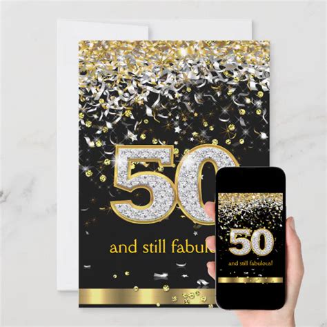 Fabulous 50 Gold Silver Streamers 50th Birthday B Invitation Zazzle