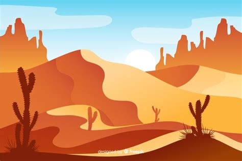 Free Vector Illustrated Desert Landscape With Cactus Desert Art