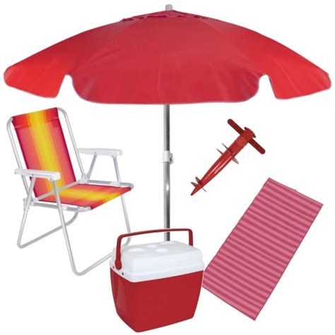 Mandiali E Shop Kit Praia Guarda Sol Vermelho 1 60m Cadeira De Praia