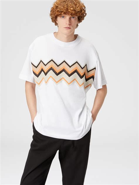 Cotton Jersey T Shirt With Zig Zag Embroidery White Missoni