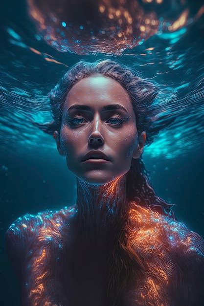 Una Hermosa Mujer Nadando En Una Piscina De Lujo Bioluminiscente Foto