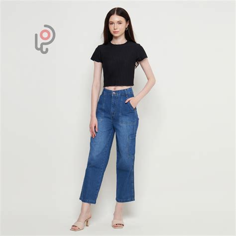 Jual Row Jeans Shanghai Light Navy High Waist Kulot Jeans Navy