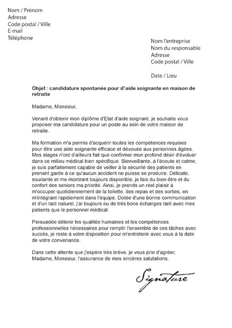 Lettre de motivation Aide Soignante maison de retraite Modèle de Lettre