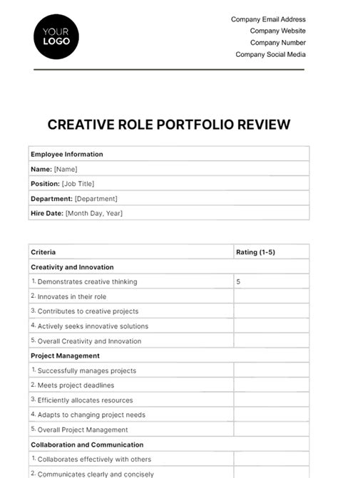 Free Creative Role Portfolio Review Criteria HR Template Edit Online