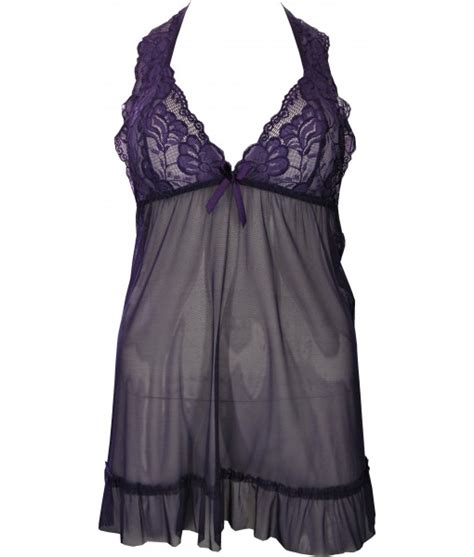 Sexy Purple Chiffon Lace Halter Babydoll Lingerie Discreet Tiger