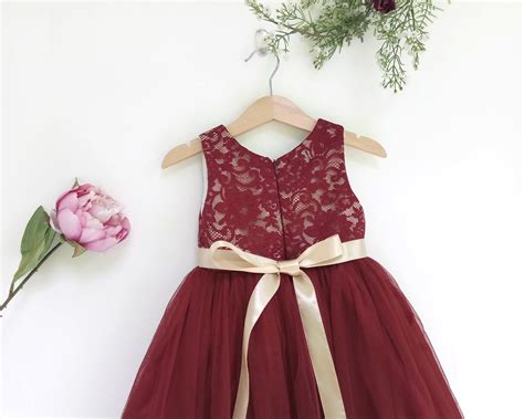 Burgundy Flower Girl Dress Lace Gold And Burgundy Dress Etsy