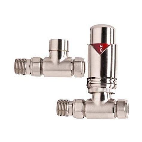 Redroom Straight Thermostatic Radiator Valve Pack Brushed Nickel