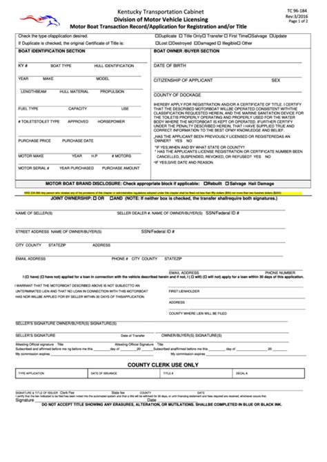 Fillable Form Tc96 184 Motor Boat Transaction Record Application For Registration And Or Title