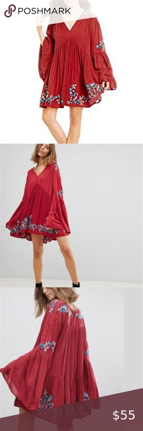 Free People Te Amo Embroidered Red Boho Dress Red Boho Dress Boho