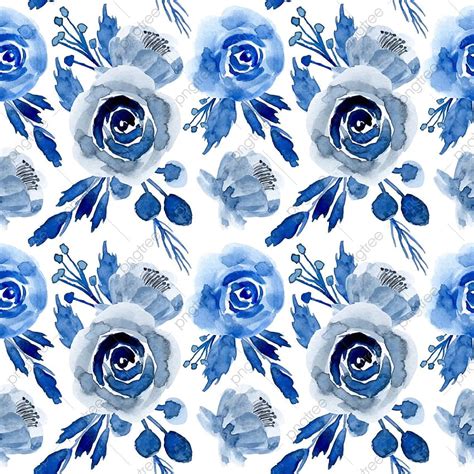 Blue Watercolor Floral Seamless Pattern Blue Clipart Flower Flowers