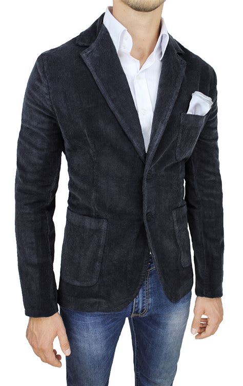 Giacca Uomo Invernale In Velluto Nero Blazer Cappotto Casual Elegante