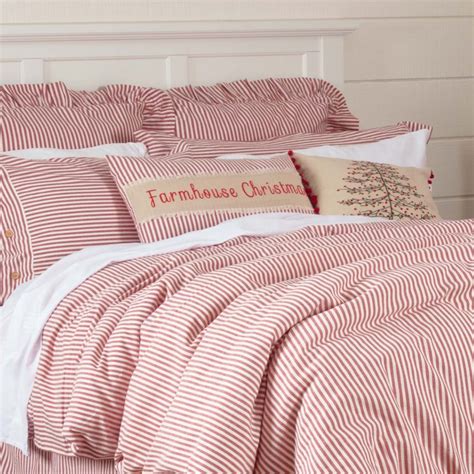 Farmhouse Ticking Red Duvet Cover King Piper Classics