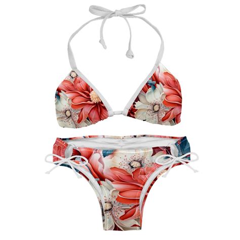 Petal Flower Adjustable Strap Bikini Set With Detachable Sponge Two