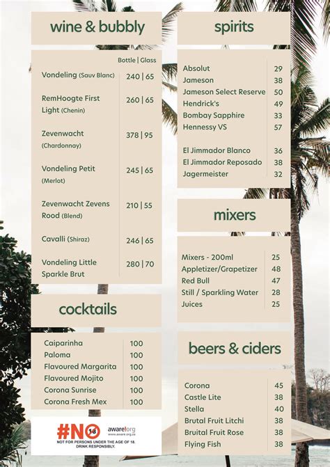 The City Beach Club menu — Play Braamfontein