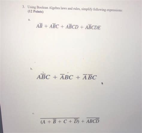 Solved 3 Using Boolean Algebra Laws And Rules Simplify