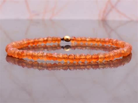 Dainty Carnelian Stretch Bracelet Beaded Orange Gemstone Stacking