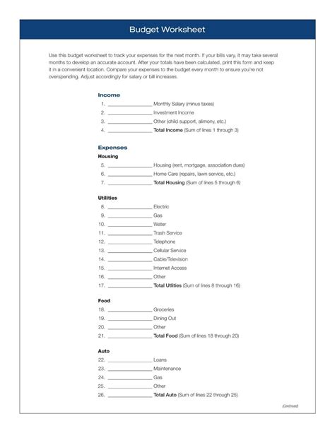 Household Budget Worksheet PDF Form - FormsPal