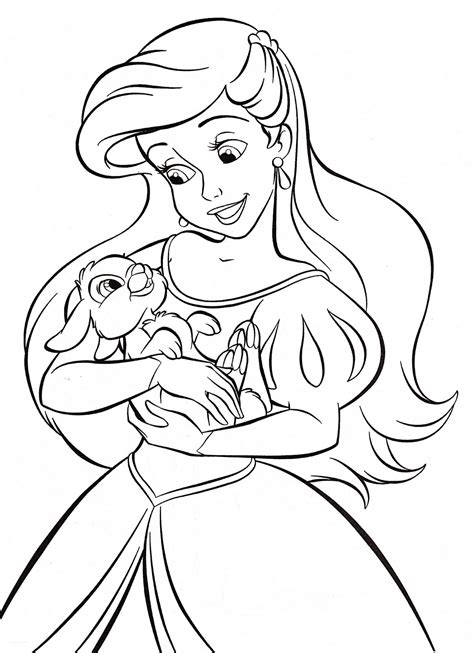 Princesa Ariel De Disney Con Conejito Para Colorear Imprimir E Dibujar Coloringonlycom