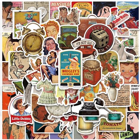 52PCS American Retro Poster Pop Art Vintage Sticker For Laptop