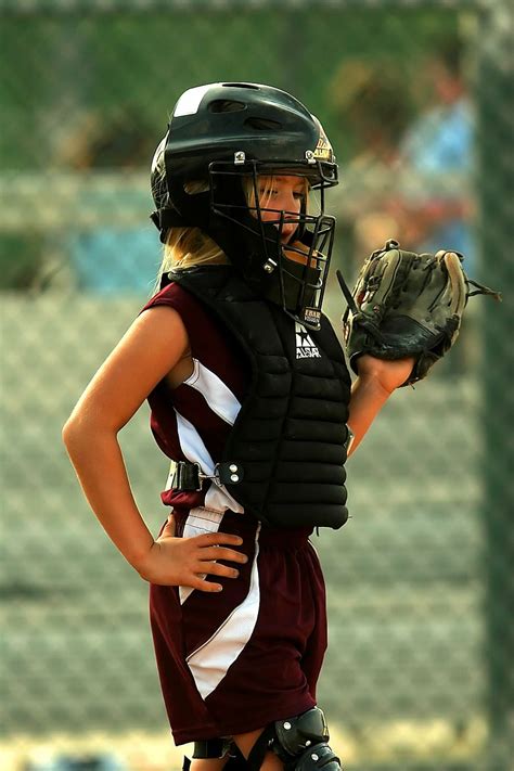 Softball Player Catcher Girl Female Game Competition Play