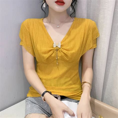 Summer New Short Sleeved Women S T Shirt Fashion Casual V Neck Solid Color Ruffles Tops